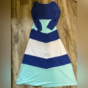 Blue and White Striped Maxi Dress